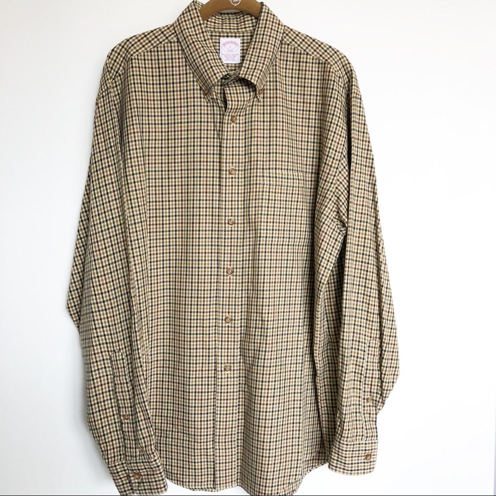 Brooks Brothers 346 Gold Plaid Check Sport Shirt L